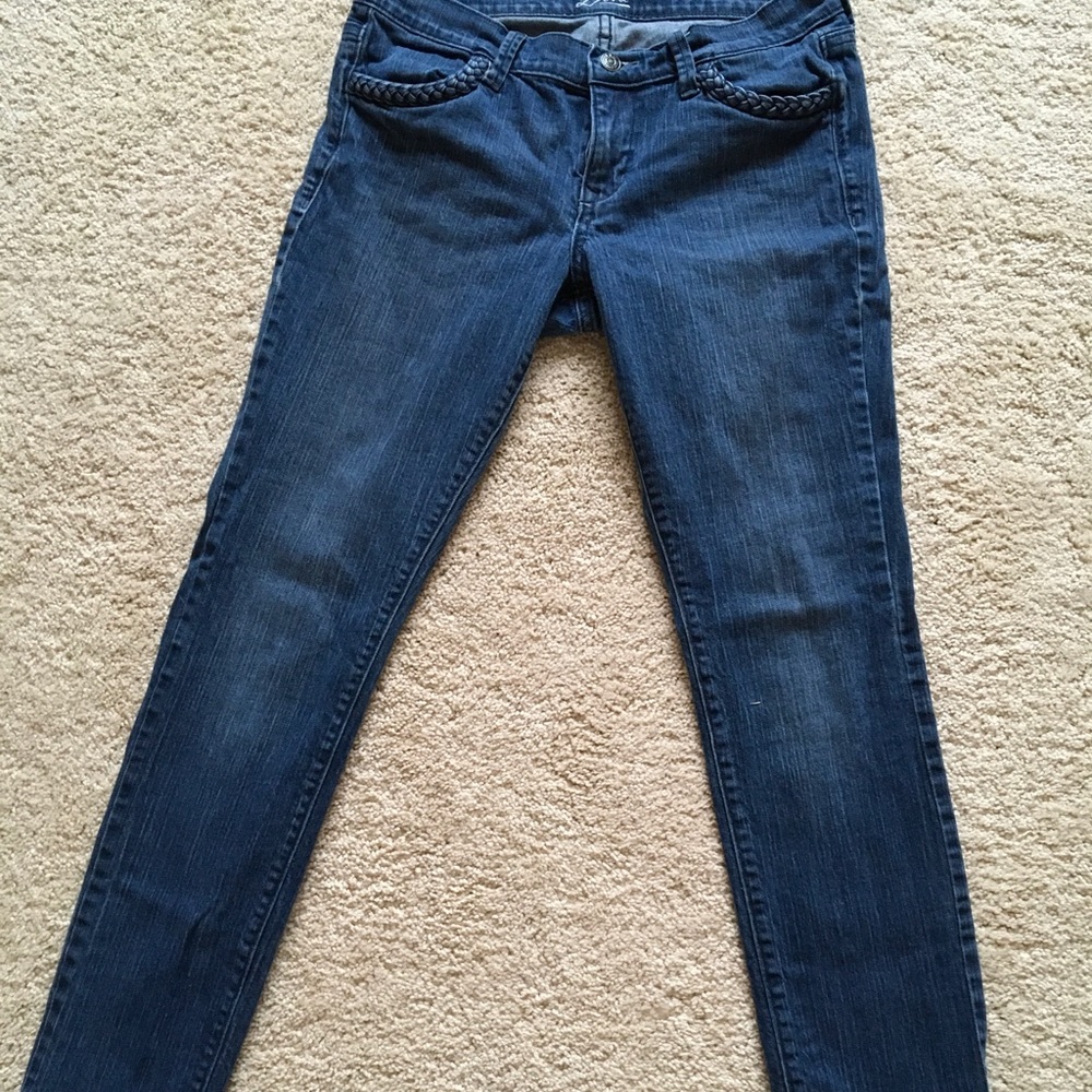 Denim with stretch, braided detail